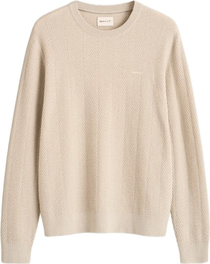 Gant Herringbone Textured C Neck   CLAY BEIGE   L