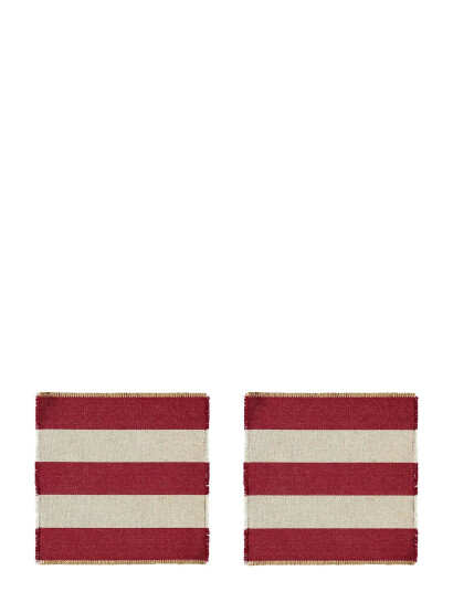 Noble House Place Mat Jute Stripe 2-P - Red - 38X38CM x 38