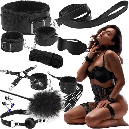 Malatec BDSM Bondage Kit med Handklovar piska munkavle 12-Delar