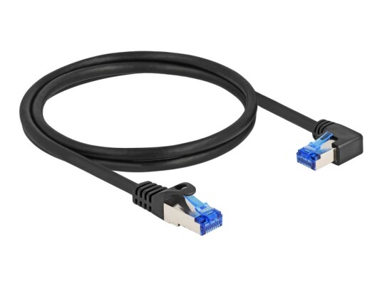 Delock Nettverkskabel Rj-45 Hann Rett Til Rj-45 Hann Høyrevinklet 1 M 6 Mm S/Ftp Cat 6A Halogenfri Uten Hindringer Svart