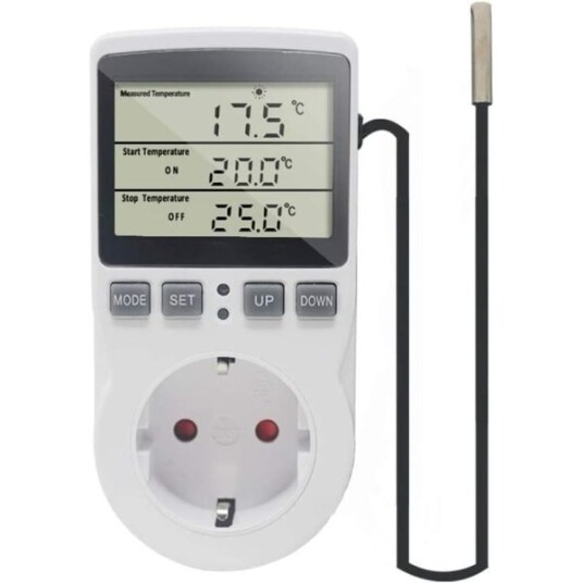 KETOTEK 230 V Temperaturregulatoruttak med sensor, digital termostatuttak med timer, uttags termostat tidsinställningsbrytare for drivhus, akvarier,