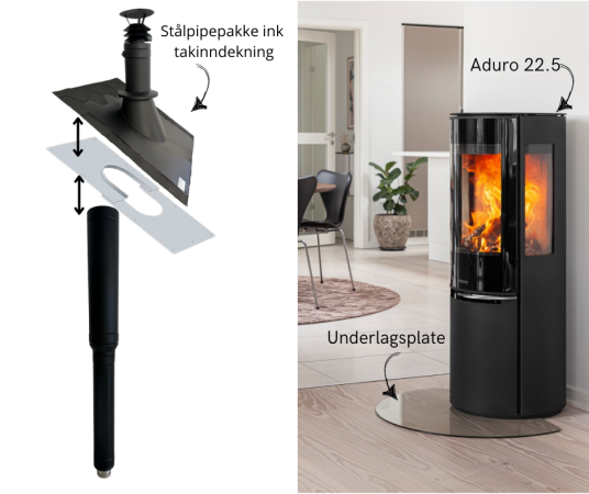 Aduro 22.5 Lux Peisovnpakke m/ stålpipe Aduro 22.5 Lux Peisovnpakke m/ stålpipe