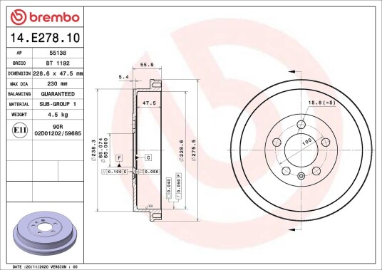 Bremsetrømmel BREMBO 14.E278.10