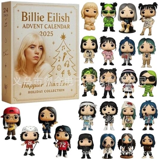 Billie Eilish Adventskalender 2025 Julekalender Leketøysgaveeske for Barn og Tenåringsfans