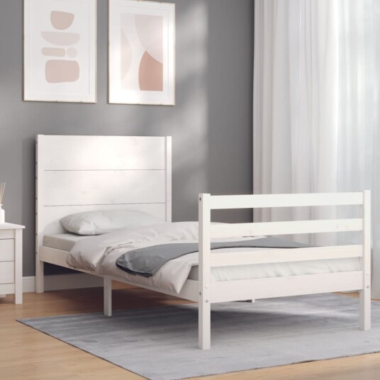vidaXL Sengeramme med hodegavl hvit 100x200 cm heltre 8720845997977