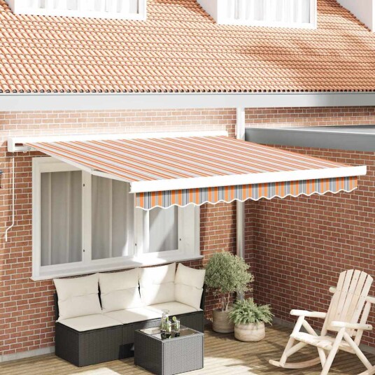 Manuell Uttrukbar Markise med Fargerike Striper 350 x 250 cm