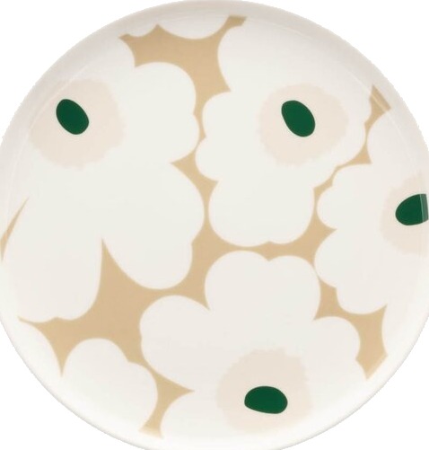 Marimekko Oiva Unikko tallerken 20 cm hvit/beige/grønn