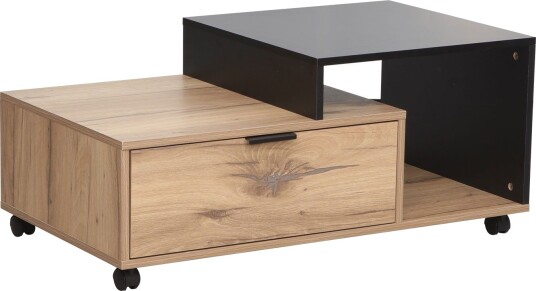 Sofabord HOME4YOU Hannes 90x50x40 cm rustikk / svart melamin - Lyst rustikt tre / svart