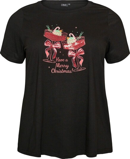Zizzi T skjorte Mchristmas S/S Straight Tee Svart