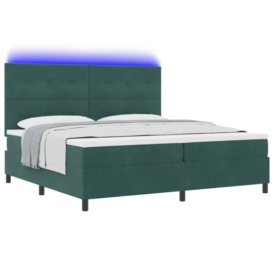Box Spring Seng med Madrass & LED Mørkegrønn 200x200 cm Fløyel 3343337