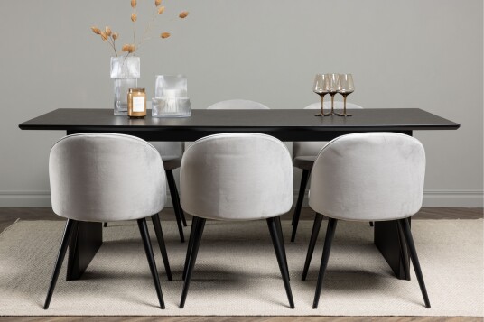 Venture Home Vail Spisegruppe 200 cm Rektangulær med 6 Velvet Stoler Sort