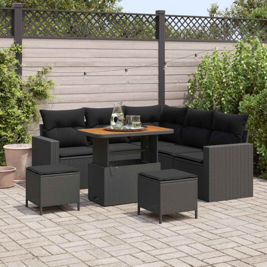 vidaXL Hagesofa Set 9 stk. 6 Antall seter Svart polyrotting vidaXL Hagesofa Set 9 stk. 6 Antall seter Svart polyrotting