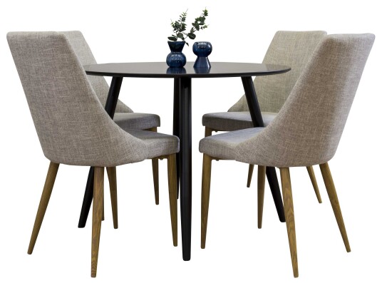 Venture Design Plaza & Leone spisegruppe Svart/grå 4 st stoler & bord 100 cm