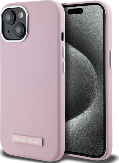 Karl Lagerfeld MagSafe Mobildeksel til iPhone 15 med Metallplate - Rosa