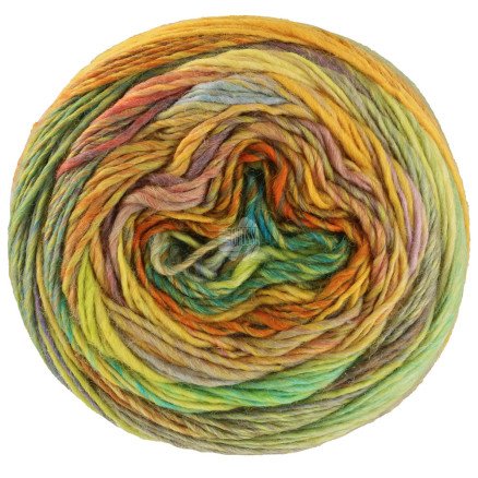 Lana Grossa Colorissimo Garn 213 Lys gul/Lime/Orange/Gråblå/Light Olive/Turkis