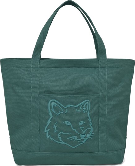 Maison Kitsune Fox Head Large Tote Green ONE SIZE Maison Kitsune Fox Head Large Tote Green ONE SIZE