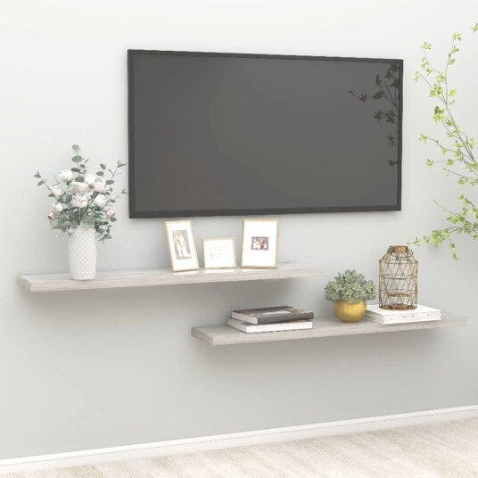 vidaXL Flytende vegghyller 2 stk betonggr? 120x23,5x3,8 cm MDF