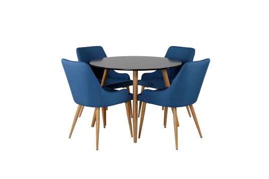 Venture Design Plaza & Plaza spisegruppe Svart/blå 4 st stoler & bord 100 cm