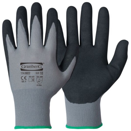 Granberg Sandy Nitrile Coating Monteringshansker, svart/grå, 12 par, SGR-114-0822 9