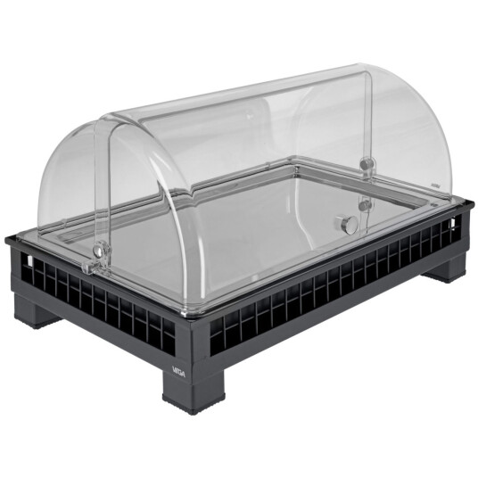 VEGA Kjøledisplay Portland rustfritt stål GN 1/1; Størrelse GN 1/1 55.4x35.2x29.9 cm LxBxH; Antrasitt/Transparent/Stålgrå; Rektangulær
