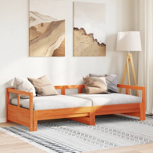 Seng med madrass voksbrun 90x200 cm heltre furu 8721158358417