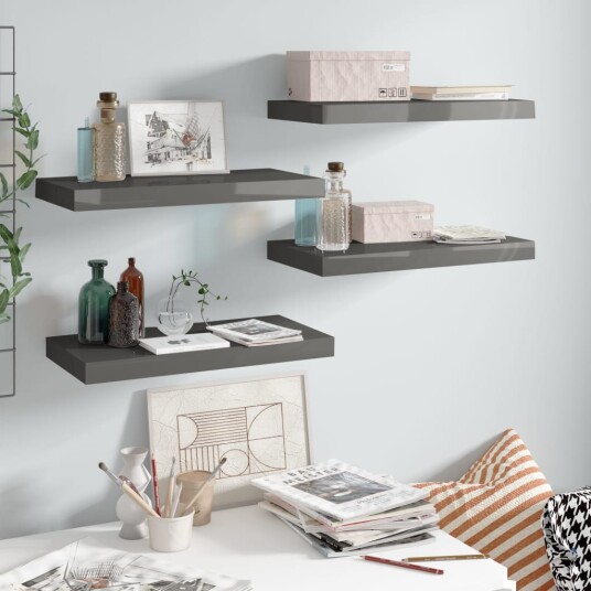 vidaXL Flytende vegghyller 4 stk h?yglans gr? 50x23x3,8 cm MDF