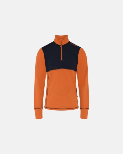 Dovre 'Midlayer' zip 100% merino ull orange/marine