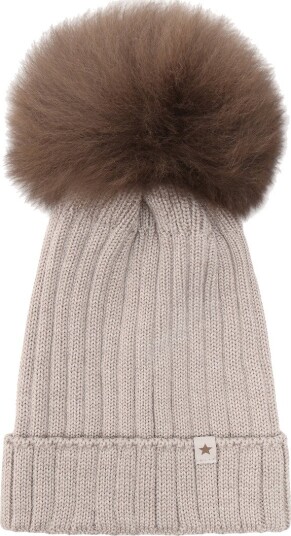 Huttelihut Strikkelue i Ull med Alpakkadusk for Barn Beige 8-10 år Huttelihut Strikkelue i Ull med Alpakkadusk for Barn Beige 8-10 år