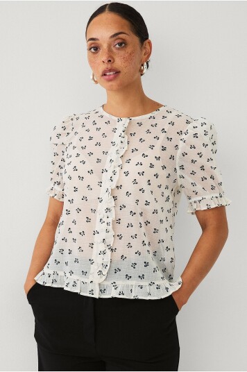 Ellos Collection Bluse med volanger Natur