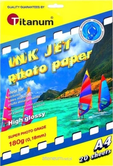 Titanum Fotopapir Glossy Vanntett A4 180 g
