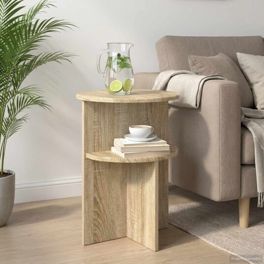 vidaXL Sidetabell med lagring Sonoma eik Ø 39,5 x 55 cm Konstruert tre