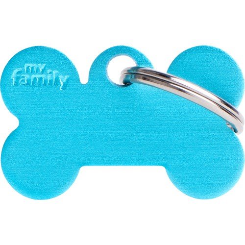 Myfamily ID-tag til hund i aluminium - Lyseblå - 38x25 mm