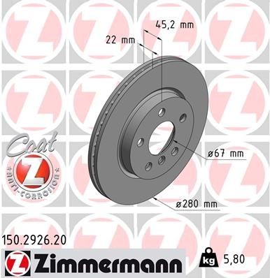 Bremseskive ZIMMERMANN 150.2926.20