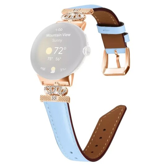 INCOVER Google Pixel Watch 1 / 2 Kunstskinn Rem med Rose Gold Rhinstenen Spenne - Blå