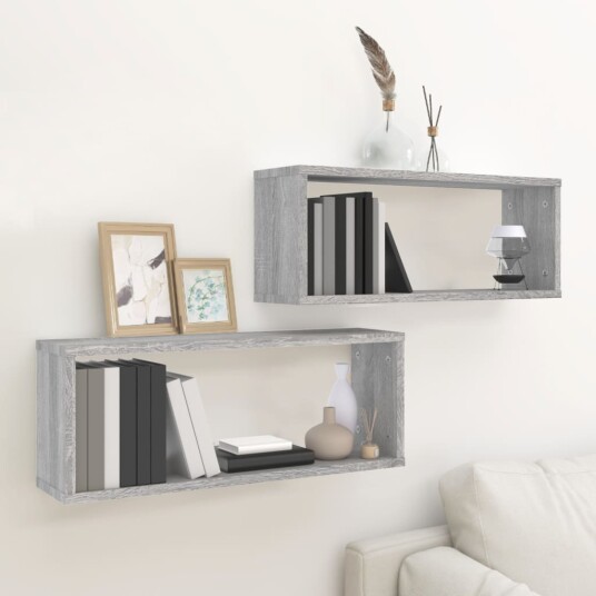 vidaXL Vegghyller kube 2 stk gr? sonoma 60x15x23 cm konstruert tre