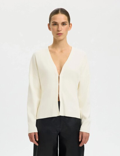Selected Slfanemone Ls Knit Waisted Cardigan   Cream   XL
