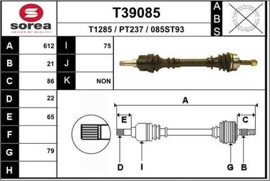 Drivaksel EAI T39085 Drivaksel EAI T39085
