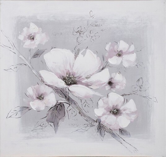 Oljemaleri 60x60cm Hvite blomster  