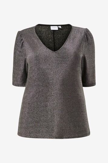 Evoked Vila Topp viSpicy V neck Puff 2/4 Top Curve Sølv