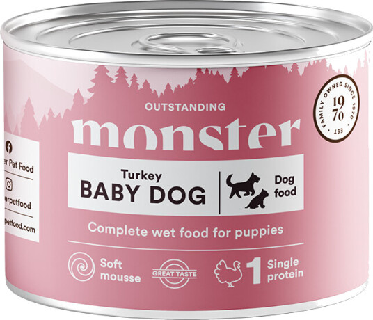 Monster Baby Mousse Hundemat i Boks 190 g - Fullfôr til Valper