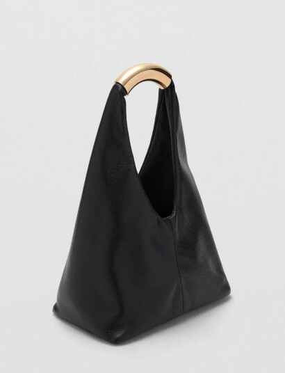 Mango Handbag With Metal Handle - Black - ONE SIZE