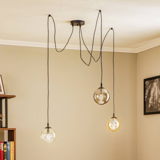 EMIBIG LIGHTING Glassy pendellampe 3-lys desentralisert grafitt/amber/klar EMIBIG LIGHTING Glassy pendellampe 3-lys desentralisert grafitt/amber/klar