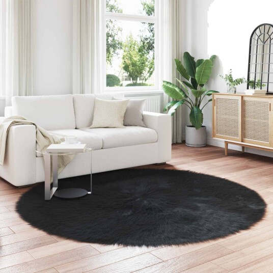 Faux Skinnmatte Tafalla Svart Ø 160 cm Polyester
