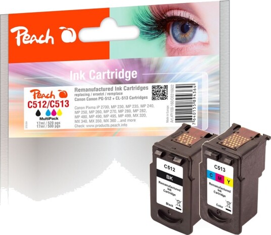 Kompatibel med Canon PG-512/CL-513 blekkpatron multipakke, 1x Svart 17ml / 1x farge 13ml
