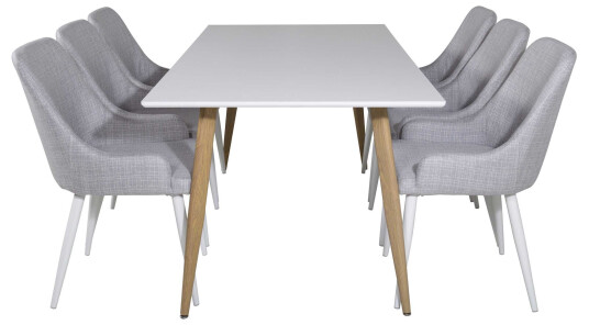 Venture Design Polar & Plaza spisegruppe Hvit/grå 6 st stoler & bord 180 x 90 cm