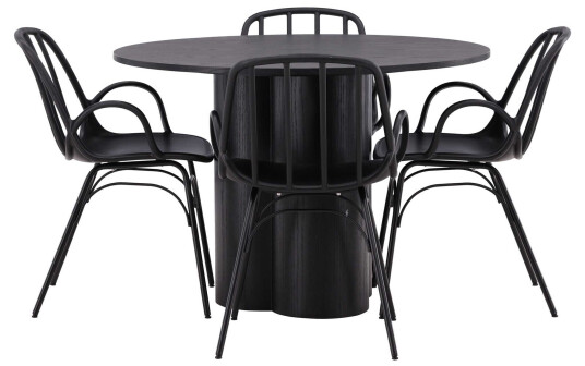 Venture Design Olivia & Dyrön spisegruppe Svart/svart 4 stoler & bord 110 cm