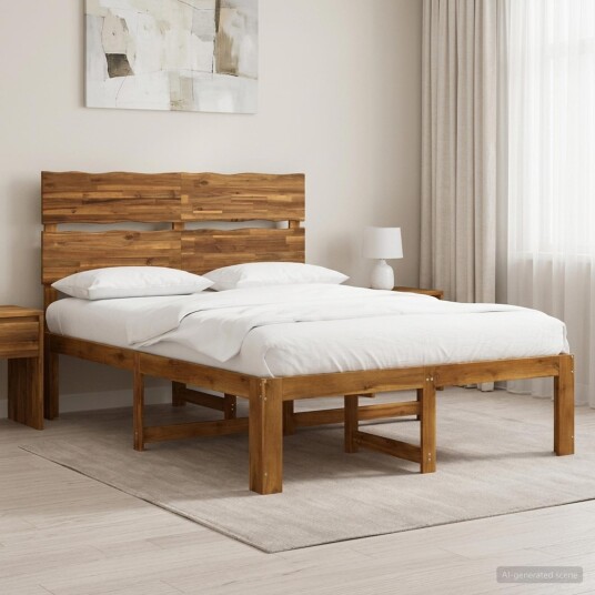 vidaXL Dobbel Sengramme med Hodegjerde ROSTOCK Naturlig 140 x 200 cm