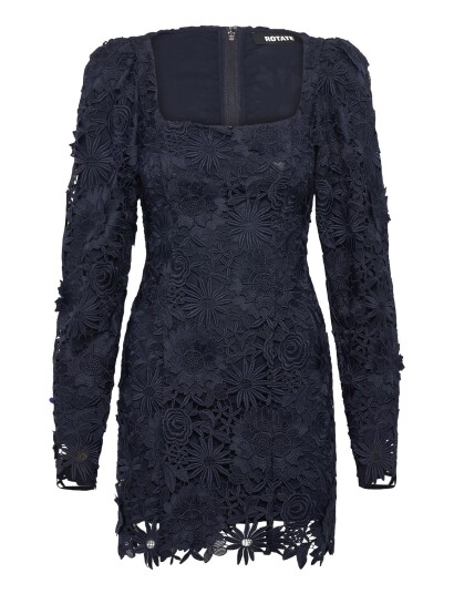 ROTATE Birger Christensen 3D Lace Ls Mini Dress Navy 40