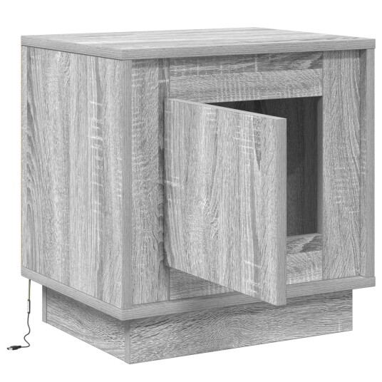  Nattbord med LED lamper Grå Sonoma 44x34,5x45 cm