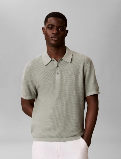 Calvin Klein Ss Textured Cotton Polo Sweater Green XS